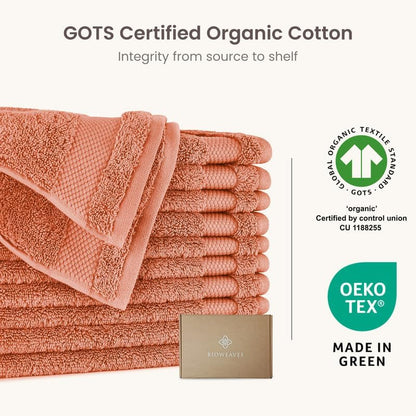 BIOWEAVES 100% Organic Cotton 700 GSM Plush Premium Washcloths 13" x 13" GOTS Certified, Face Towels Perfect for Home & Bathroom - Burnt Orange, Pack of 12
