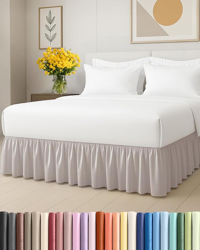 Bedskirt Full Size Ruffle - 18 inch Drop Dust Ruffle Bed Skirt with Platform - Soft, Easy Fit, Premium Hotel Quality - Wrinkle, Fade & Shrink Resistant - for Women, Men, Kids and Teens - Light Grey