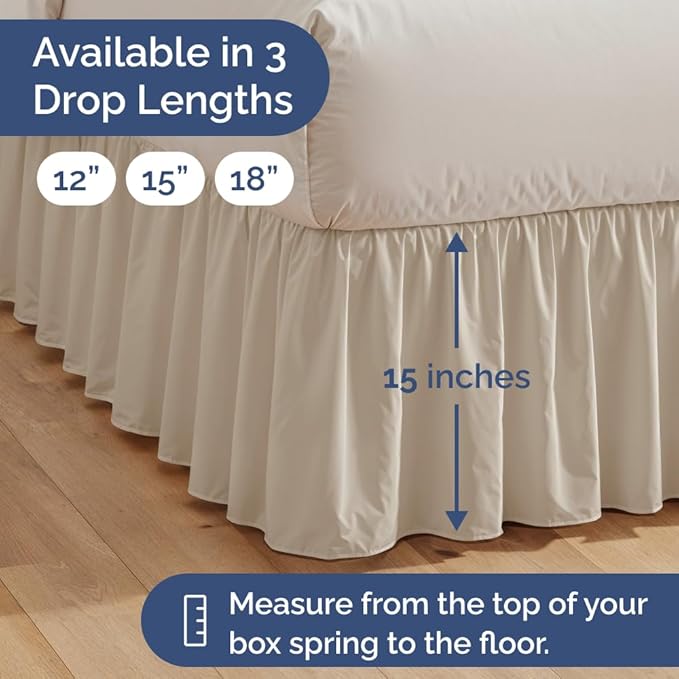 Bedskirt King Size Ruffle - 15 inch Drop Dust Ruffle Bed Skirt with Platform - Ultra-Soft, Easy Fit, Premium Hotel Quality - Wrinkle, Fade & Shrink Resistant - for Women, Men, Kids and Teens - Wheat