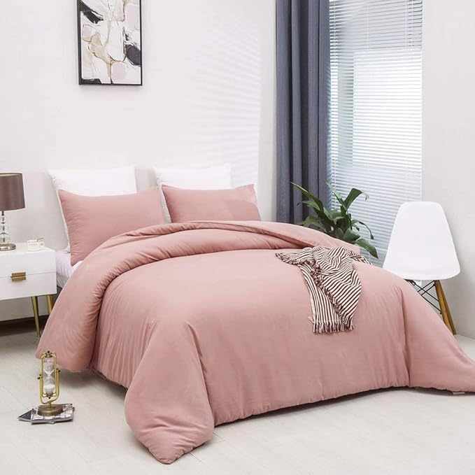 KAREVER Pink Comforter Set Twin Blush Bedding Set Girls Bed Comforter Set Breathable Blanket Teens Light Pink Lightweight Quilts Set Twin Size
