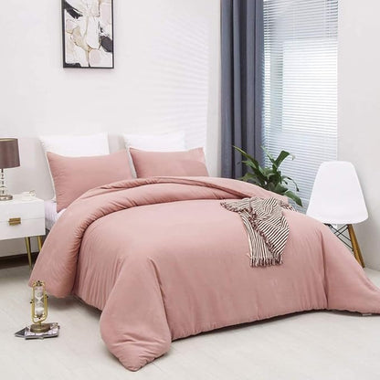 KAREVER Pink Comforter Set Queen Blush Bedding Set Girls Bed Comforter Set Breathable Blanket Teens Light Pink Lightweight Quilts Set Queen Size