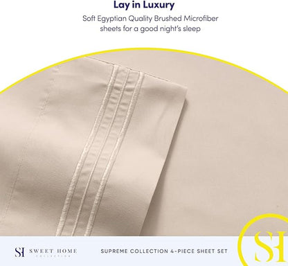 Twin Sheets - Breathable Luxury Sheets with Full Elastic & Secure Corner Straps Built In - 1800 Supreme Collection Extra Soft Deep Pocket Bedding Set, Sheet Set, Twin, Beige
