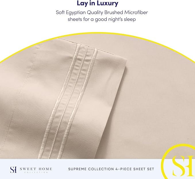California King Sheet Sets - Breathable Luxury Sheets with Full Elastic & Secure Corner Straps Built In - 1800 Supreme Collection Deep Pocket Bedding, Sheet Set, EXTRA DEEP pocket - Cal King, Beige