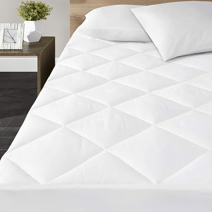 Madison Park Twin XL Mattress Protector Pad Waterproof Bed Cover, Breathable 300TC Sateen Cotton, Diamond Quilted Topper, Quiet Nights, Fitted Pocket Fits Up to 18 Inch, Machine Washable, White