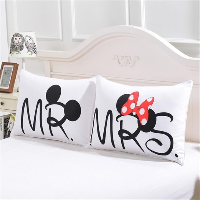 Microfiber Reversible Mickey Mouse Mr/Mrs Couples Duvet Cover 3PCS Bedding Set with Zipper Closure - Ultra Soft Lightweight and Easy Care, King
