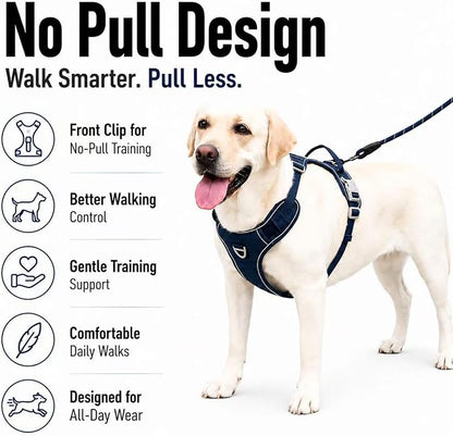 No Pull Dog Harness with Hidden AirTag Holder, Reflective Adjustable Vest Harness, Easy On-Off Design, Soft Breathable Mesh for Small Medium Large Dogs (Navy Blue, M)