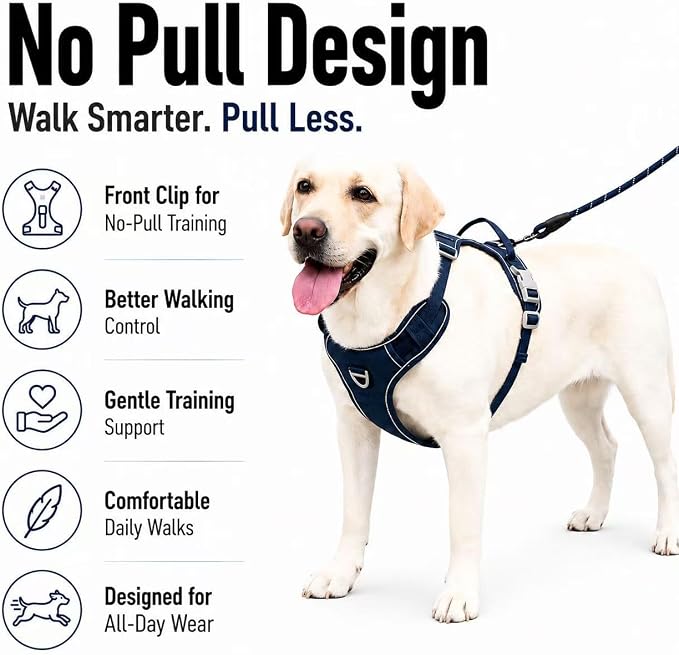 No Pull Dog Harness with Hidden AirTag Holder, Reflective Adjustable Vest Harness, Easy On-Off Design, Soft Breathable Mesh for Small Medium Large Dogs (Navy Blue, S)