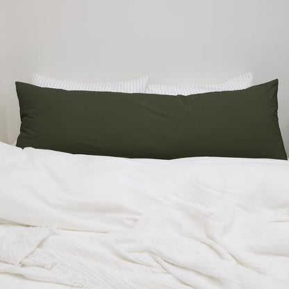 MooMee Body Pillow Cover Pillowcase with Zipper 100% Washed Cotton Linen Like Textured Breathable Durable Soft Comfy (Olive Green, 21”x54”, 1PC)