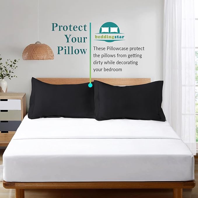King Pillow Shams Set of 2 Black Pillow Shams King Size 20x36 Pillow Covers 100% Egyptian Cotton 600 Thread Count Soft Skin Friendly Cushion Cover Cases Decorative Pillow Shams for Bed
