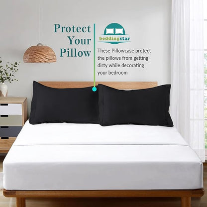 Queen Pillow Shams Set of 2 Black Pillow Shams Queen Size 20x30 Pillow Covers 100% Egyptian Cotton 600 Thread Count Soft Skin Friendly Cushion Cover Cases Decorative Pillow Shams for Bed