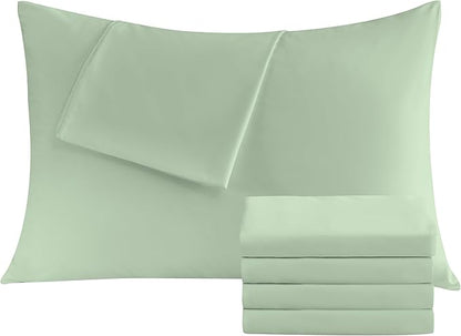 Pillowcases Standard 4 Pack, 20x26 Pillow Cases with Envelope Closure, Soft Plain Brushed Microfiber Covers Breathable Wrinkle-Resistant, Sage Green