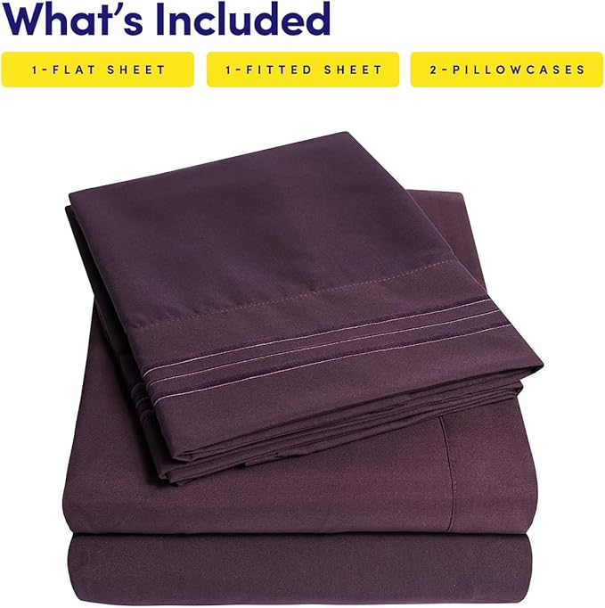 1500 Supreme Collection Full Sheet Sets Purple- Luxury Hotel Bed Sheets and Pillowcase Set for Full Mattress - Extra Soft, Elastic Corner Straps, Deep Pocket Sheets, Full Purple