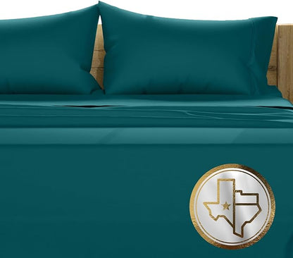 TEXAS LINEN CO. 100% Egyptian Cotton Queen Sheets Set - Luxury 1500 Thread Count Egyptian Cotton Sheets Queen Size Bed Set, 17" Deep Pocket, Soft, Cooling Sateen Hotel Quality Bedding Set - Teal