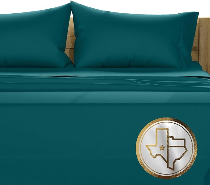 TEXAS LINEN CO. 100% Egyptian Cotton King Size Sheets Set - Luxury 1500 Thread Count Egyptian Cotton Sheets King Size, 17" Deep Pocket, Soft, Cooling Sateen Weave Hotel Quality Bedding Set - Teal