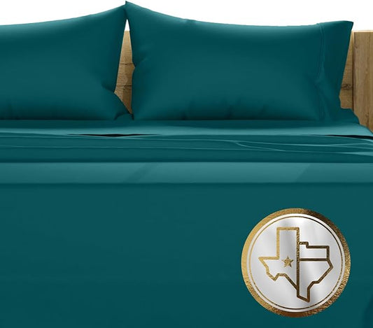 TEXAS LINEN CO. 100% Egyptian Cotton King Size Sheets Set - Luxury 1500 Thread Count Egyptian Cotton Sheets King Size, 17" Deep Pocket, Soft, Cooling Sateen Weave Hotel Quality Bedding Set - Teal