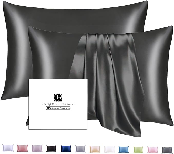 Ravmix Silk Pillowcases 2 Pack for Hair and Skin with Hidden Zipper, Both Sides 21Momme Mulberry Silk Pillow Cases Set of 2, Queen Size 20×30inches, Black