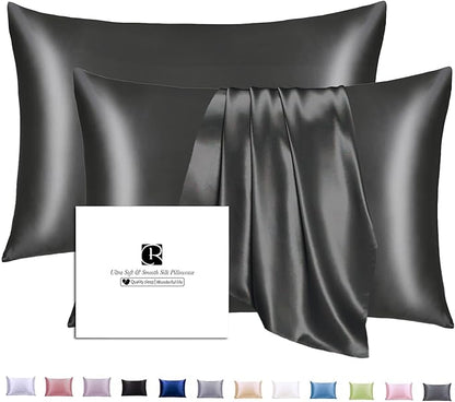 Ravmix Silk Pillowcases 2 Pack for Hair and Skin with Hidden Zipper, Both Sides 21Momme Mulberry Silk Pillow Cases Set of 2, Queen Size 20×30inches, Black
