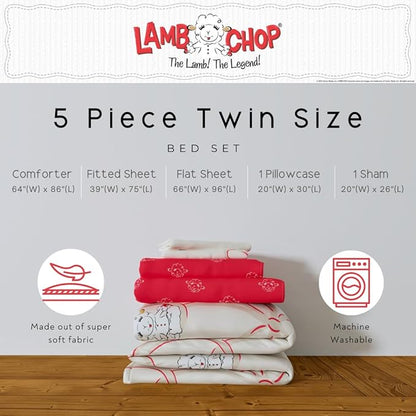 Lamb Chop Bedding Set, Twin Size 5-Piece Super Soft Fluffy Reversible Comforter & Sheet Set with Sham, (100% Officially Licensed Product) by Franco Collectibles