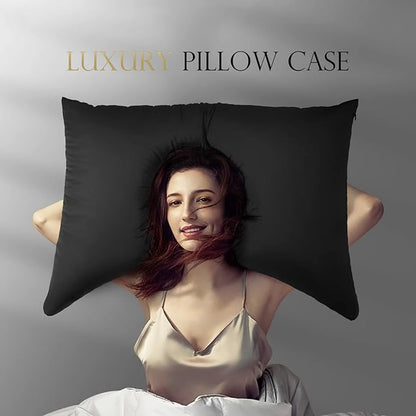 Cooling Side Sleeper Pillow Cases - Curved Rayon Derived from Bamboo Pillowcase Cover - Breathable Cool Silky Soft Pillowcase for Hot Sleepers Hair and Skin, King Size 1 Piece, 20 * 36 Inches Black