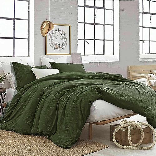 California King Size Comforter Set 3 Piece, Dark Olive Green