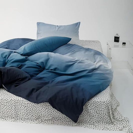Luxlovery Blue White Comforter Cal King Gradient Bedding Comforter Set California King Dark Blue Modern Soft Breathable Colorful Blanket Quilts Comforter Set