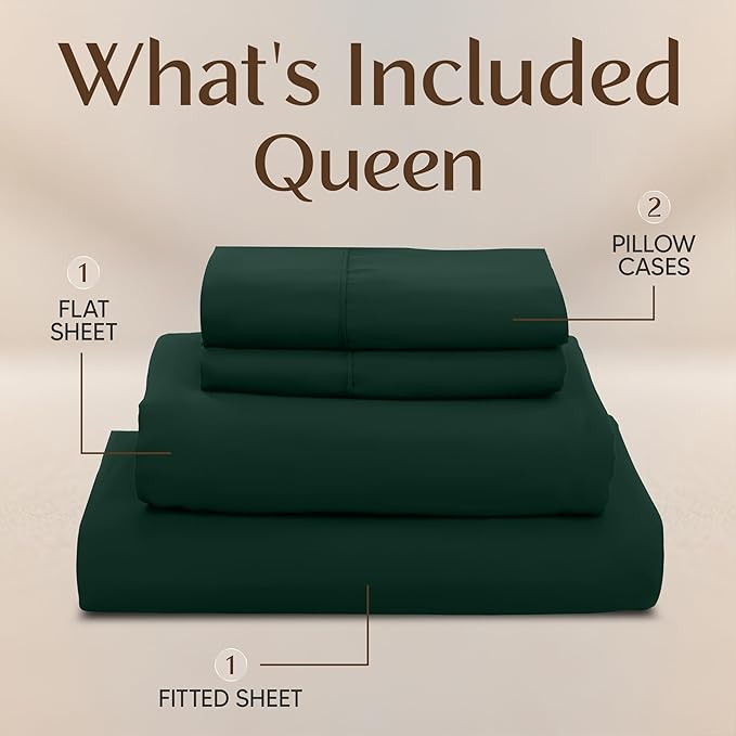 Utopia Bedding Queen Size Sheet Set – 4 Piece Bed Sheets, Soft and Breathable Microfiber, Includes 1 Fitted Sheet, 1 Flat Sheet and 2 Pillowcases – Oeko Tex (Emerald Green)