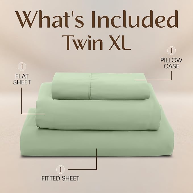 Utopia Bedding Twin XL Sheet Set – 3 Piece Bed Sheets for Twin XL Size Bed, Soft and Breathable Microfiber, Includes 1 Fitted Sheet, 1 Flat Sheet and 1 Pillowcase (Sage)