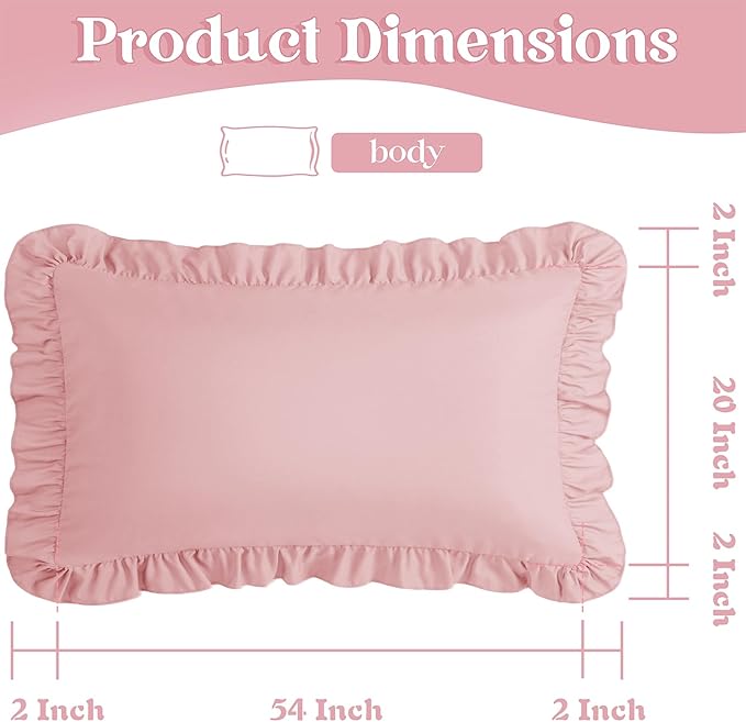 KKJIAF Ruffle Body Pillow Cases Set of 1, Ruffled Pillow Covers with Envelope Closure, Body Pillowcases Size of 20" x 54", Ruffled Long Pillow Shams, Light Pink