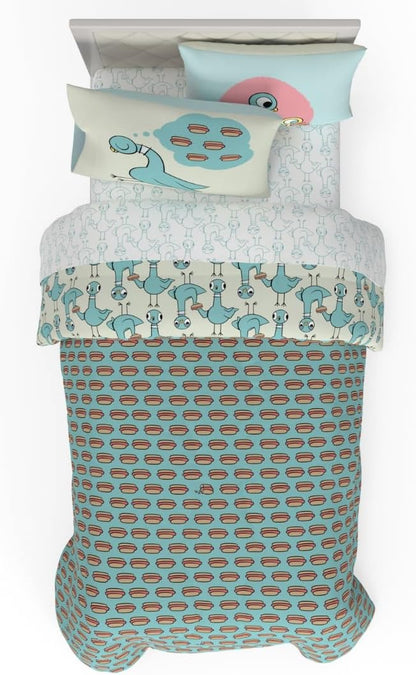 The Pigeon Finds A Hot Dog Twin Bedding Set – 5 Piece Super Soft Microfiber Reversible Comforter, Sheet Set & Sham - Book by Mo Willems (Officially Licensed Product) by Franco