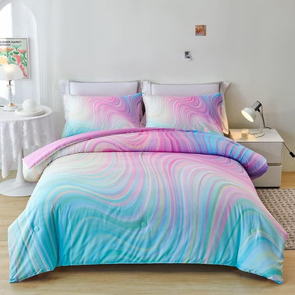 Comforter Set for Girls,Rainbow Comforter Sets Full,Pink Comforters Sets,Tie Dye Bedding,Kids Bedding Set for Girls,Teen Girl Bedding Set,Blue Pink Bed Set for Kids