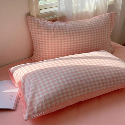 Nayoroom Pink Gingham Duvet Cover King Size Reversible Plaid Checkered Duvet Cover 3 Pieces Soft Breathable Washed Microfiber Girls Dorm Bedding Set for All Season