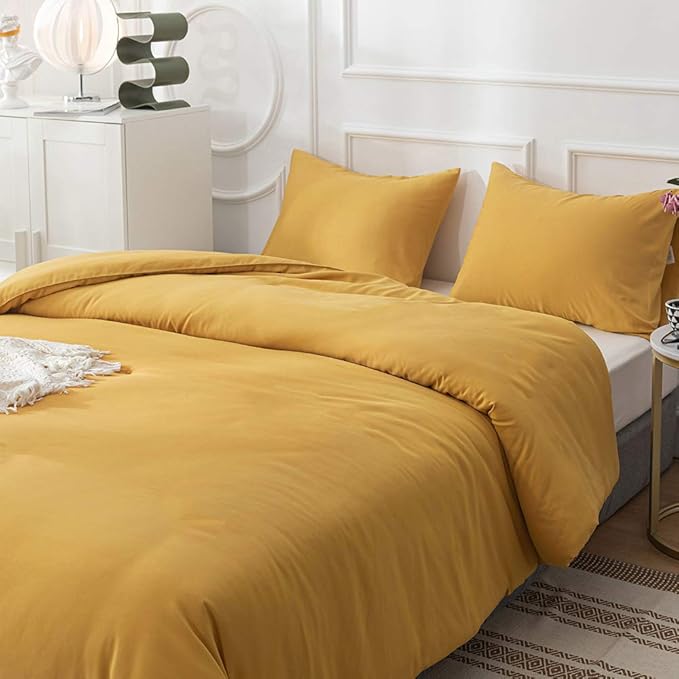 Houseri Mustard Yellow Comforter Set Queen Dark Yellow Bedding Queen Size Comforters Set Women Girls Ginger Bedding Sets Quilt Queen