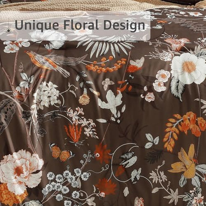 Queen Comforter Set - 7 Pieces Soft Floral Bed in a Bag Queen Bedding Sets