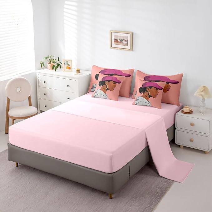 Black Girls Girls 7 Piece Bedding Set King Size Fashion Black Woman Comforter Sets Vogue Fashionable Gorgeous Sheet Set For Kids Children Women Bedroom Decor African Princess Magical Bed In A Bag