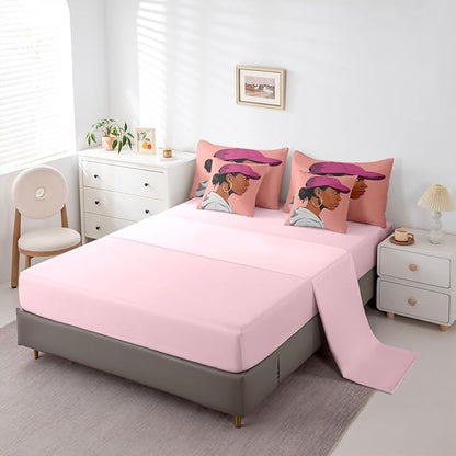 Black Girls Girls 7 Piece Bedding Set King Size Fashion Black Woman Comforter Sets Vogue Fashionable Gorgeous Sheet Set For Kids Children Women Bedroom Decor African Princess Magical Bed In A Bag