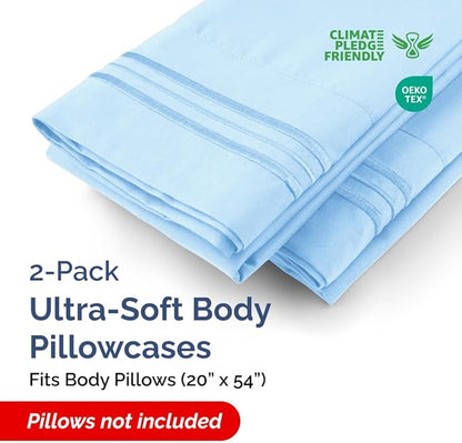 Body Pillowcases Set of 2-20x54 Long Body Pillow Case - Soft Body Pillow Cover for Sleeping & Side Sleepers - Comfy, Breathable & Wrinkle Free - Machine Washable w/Envelope Enclosure (Light Blue)