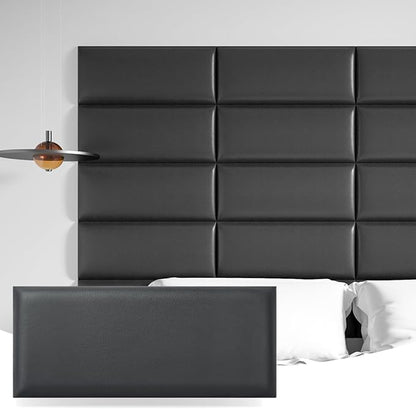 Art3d 9-Pack Peel and Stick Upholstered Headboard, 9.84 x 23.62 in, Black | Self Adhesive, Upholstered Padded Panels, Fits Multiple Bed Sizes, Sound Absorbing, Ideal for Bedroom