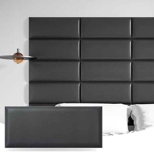 Art3d 9-Pack Peel and Stick Upholstered Headboard, 9.84 x 23.62 in, Black | Self Adhesive, Upholstered Padded Panels, Fits Multiple Bed Sizes, Sound Absorbing, Ideal for Bedroom