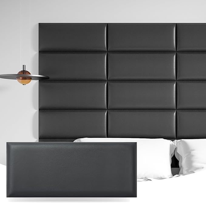 Art3d Peel and Stick Headboard for Twin in Black, Pack of 4 Panels Sized 9.84" x 23.62", 3D Wall Panel, Upholstered Wall Panel | Self Adhesive, Upholstered Padded Panels, Fits Multiple Bed Sizes, Sound Absorbing, Ideal for Bedroom