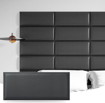 Art3d Peel and Stick Headboard for Twin in Black, Pack of 4 Panels Sized 9.84" x 23.62", 3D Wall Panel, Upholstered Wall Panel | Self Adhesive, Upholstered Padded Panels, Fits Multiple Bed Sizes, Sound Absorbing, Ideal for Bedroom