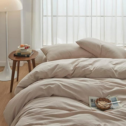 FACE TWO FACE Bedding Duvet Cover Set100% Washed Cotton Duvet Cover Linen Like Textured Breathable Durable Soft Comfy (King, Tannish Linen Grey)