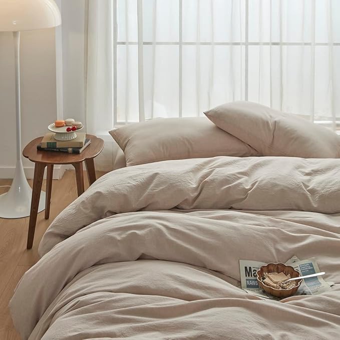 FACE TWO FACE Bedding Duvet Cover Set100% Washed Cotton Duvet Cover Linen Like Textured Breathable Durable Soft Comfy (Twin, Tannish Linen Grey)