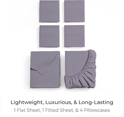 Mellanni King Sheet Set - 6-Piece Iconic Collection Bedding, (Including 4 Pillowcases), 21-Inch Extra Deep Pocket, Easy Care, Ultra Soft, Cooling Sheets, Brushed Microfiber - Hazy Lilac