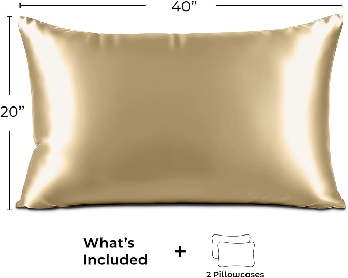 Satin Pillowcase 2 Pack - King Size (20"x40", Ivory) - Silky Pillow Cases for Hair and Skin - Satin Pillow Covers with Envelope Closure - Extra Soft Premium Microfiber