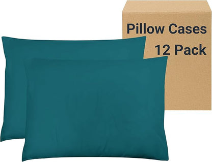 ZPECC Pillow Cases Standard Size Set of 12, 20x26 Envelope Closure Pillowcases, Soft Plain Brushed Microfiber Covers Hypoallergenic Breathable, Teal
