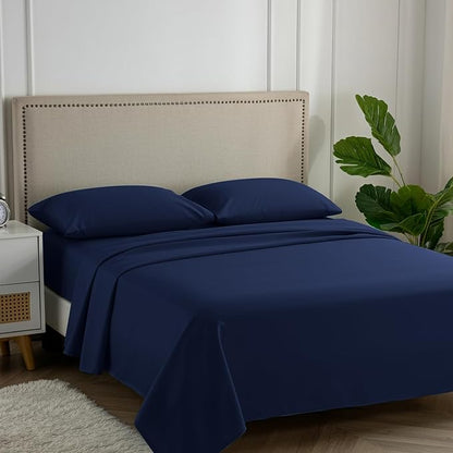 Carressa Linen 100% Egyptian Cotton Full Size Sheet Set - Luxury 600 Thread Count Egyptian Cotton Sheets Full Size (Navy Blue), Silky Soft, Cooling, Sateen Weave 16" Deep Pocket Hotel Quality Sheets