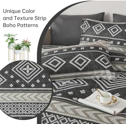 Yiran Boho Comforter Set King Size, 7 Pieces Aztec Grey Bed in a Bag