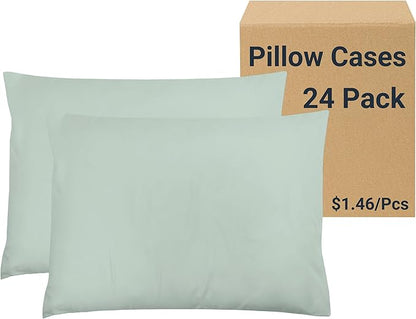 ZPECC Pillow Cases Bulk 24 Pack - Standard Pillowcases with Envelope Closure, Soft Brushed Microfiber Pillow Cover for Hotel Airb&bs Hospital Bedding Essential, Celadon