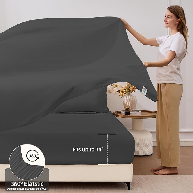 FUANNA 7 Pieces Full Size Comforter Sets, All Season Bedding Sets Full Size, Luxury Soft Bed in a Bag with Comforter, Flat Sheet, Fitted Sheet, Pillowcases & Pillow Shams, Dark Grey
