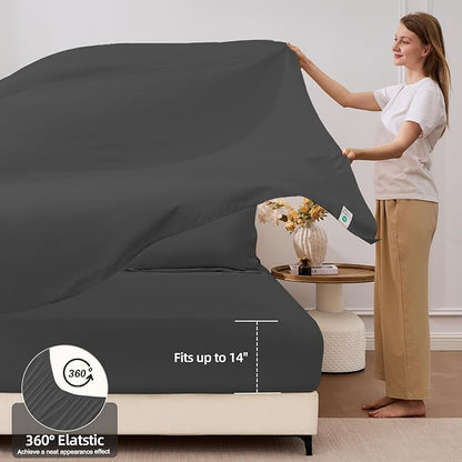 FUANNA 7 Pieces Full Size Comforter Sets, All Season Bedding Sets Full Size, Luxury Soft Bed in a Bag with Comforter, Flat Sheet, Fitted Sheet, Pillowcases & Pillow Shams, Dark Grey